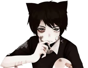 Melancholic Anime Boywith Cat Ears PNG image