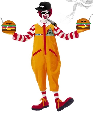 Memeified Mc Donalds Character Holding Burgers PNG image