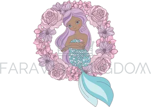Mermaid_ Floral_ Frame_ Illustration PNG image