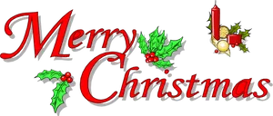 Merry Christmas Red Text Holly Decoration