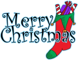 Merry Christmas Stocking Candy Cane Illustration PNG image