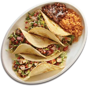 Mexican Tacos Platewith Riceand Beans PNG