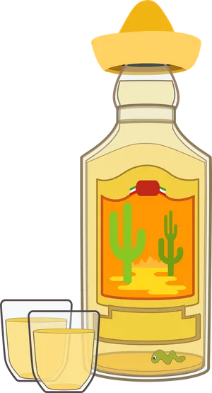 Mexican Tequila Bottle With Hat PNG image