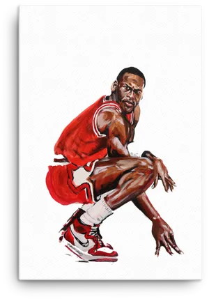 Michael Jordan Iconic Crouch Painting PNG image