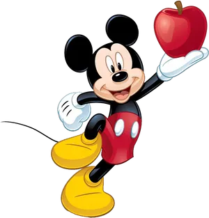 Mickey Mouse Holding Apple PNG image