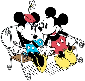 Mickeyand Minnie On Bench PNG image