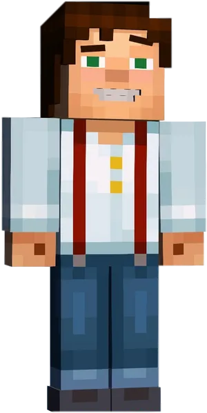 Minecraft_ Character_in_ Red_ Suspenders PNG image