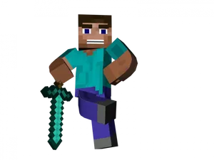 Minecraft Character With Diamond Sword PNG image