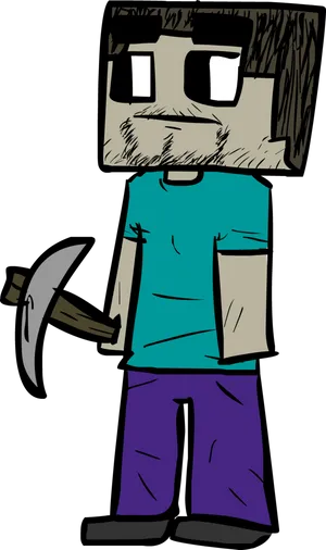 Minecraft Character With Pickaxe.png PNG image