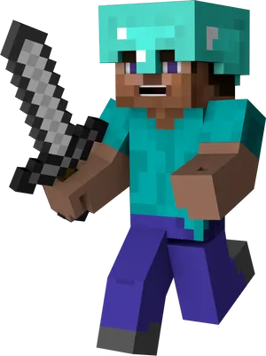 Minecraft_ Character_ With_ Sword PNG image