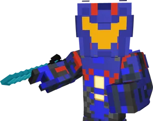 Minecraft Characterin Blue Armorwith Sword PNG image