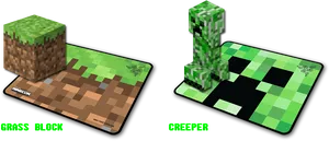 Minecraft_ Grass_ Block_and_ Creeper_ Mouse_ Pads PNG image