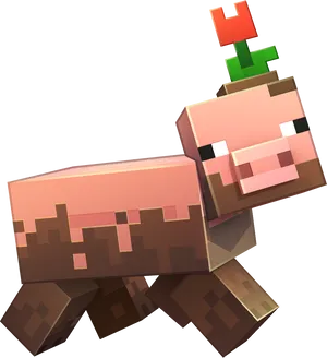 Minecraft_ Pig_with_ Sapling_on_ Head PNG image