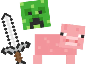 Minecraft Pigand Creeperwith Sword PNG image