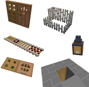 Minecraft Style Wooden Objects PNG image