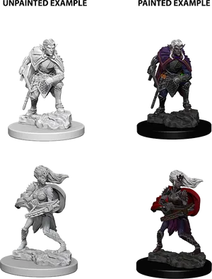 Miniature Figurines Before After Painting PNG image