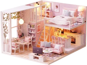 Miniature Pink Dollhouse Interior PNG image