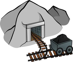 Mining Cart Exiting Cave Entrance PNG