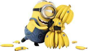 Minion Hugging Bananas PNG image