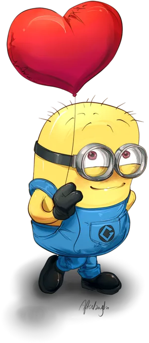 Minion With Heart Balloon PNG image