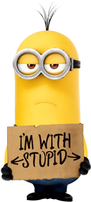 Minion With Im With Stupid Sign PNG image