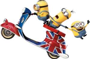 Minions Riding Union Jack Scooter PNG image