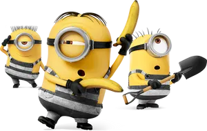 Minions_with_ Banana_and_ Shovel PNG image