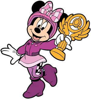 Minnie Mouse Holding Award Trophy PNG image