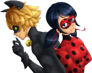 Miraculous Ladybugand Cat Noir Animated Characters PNG image