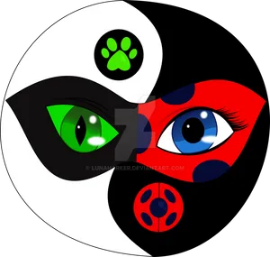 Miraculous Ladybugand Cat Noir Yin Yang PNG