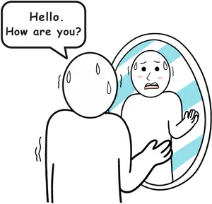 Mirror Anxiety Conversation Cartoon PNG image
