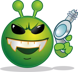 Mischievous Alien Emoji Holding Magnifying Glass PNG image