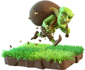 Mischievous Goblin Collecting Coins PNG image