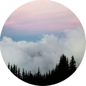 Misty Mountain Sunset Circle PNG image