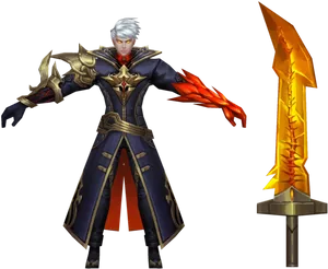 Mobile Legends Hero With Flaming Sword PNG