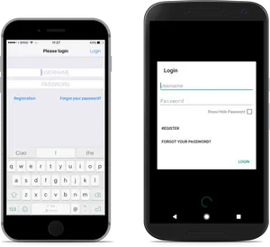 Mobile Login Screens Comparison PNG image