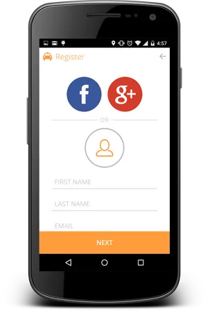 Mobile Registration Screen Social Media Options PNG image