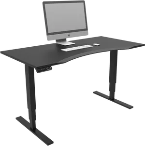 Modern Black Computer Desk Setup PNG image