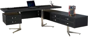 Modern Black Computer Desk Setup PNG image