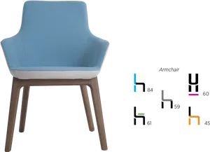 Modern Blue Armchair Dimensions PNG image