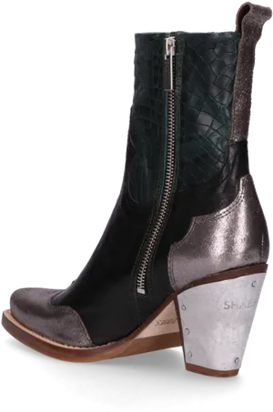 Modern Cowboy Bootwith Zipperand Metallic Heel PNG image