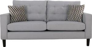 Modern Gray Couchwith Patterned Pillows PNG image