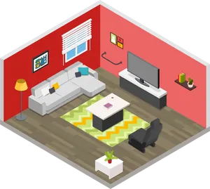 Modern Isometric Living Room Design PNG image