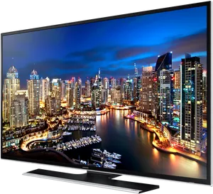 Modern L E D T V Displaying Cityscape Night View PNG image