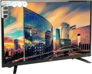 Modern L E D T V Displaying Cityscape Sunset PNG image