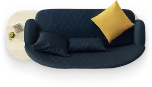 Modern Navy Sofawith Yellow Accent Pillow PNG image