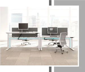 Modern Office Workspacewith City View PNG image
