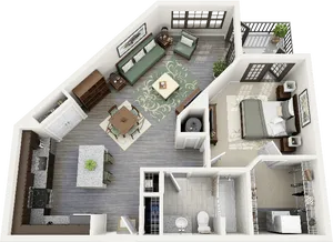 Modern One Bedroom Apartment Layout PNG image