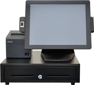 Modern P O S Systemwith Printerand Cash Drawer PNG image