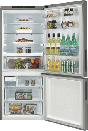 Modern Refrigerator Fullof Food Items PNG image